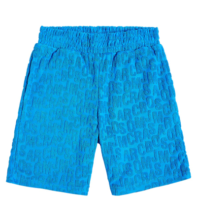 Marc Jacobs Kids' Logo刺绣毛巾布短裤 In Blue