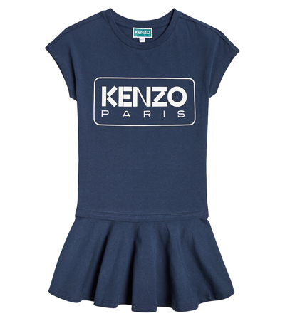 Kenzo Kids' Logo Cotton Dress In Blue