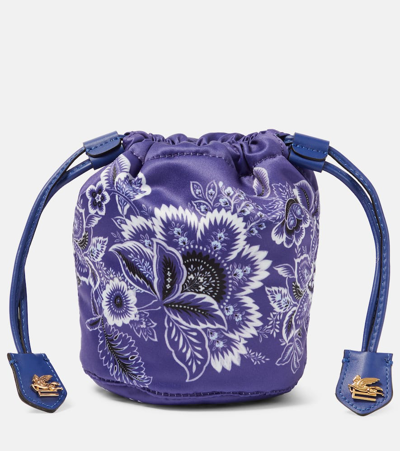 Etro Mini Leather-trimmed Printed Clutch In Blue