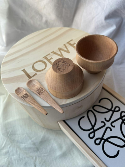 Pre-owned Loewe Vip Wooden Tea Cup Set Storage Jewelry Box In Beige