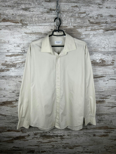 Pre-owned Vintage X Ysl Pour Homme Mens Vintage Yves Saint Laurent Shirts Button Up Ysl Luxury In Beige