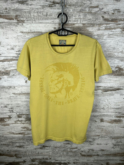 Pre-owned Diesel X Vintage Mens Vintage Diesel T-shirt Big Logo Distressed Y2k Tee In Yellow