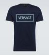 Versace Blue Crewneck T-shirt With 90's Logo Print In Navy Blue