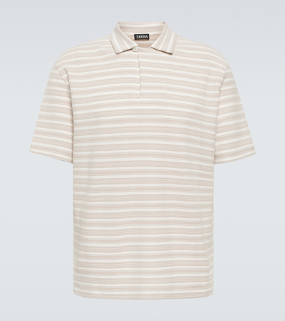Zegna Striped Cotton Polo Shirt In Neutral