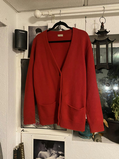 Pre-owned Dries Van Noten Red Merino Wool Boxy Cardigan