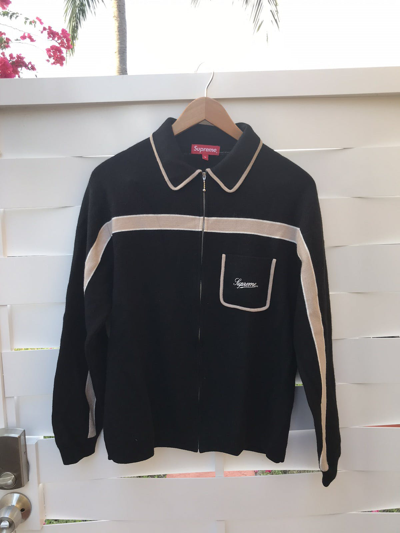 Pre-owned Supreme Chest Stripe Zip Up Cardigan In Black