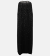 MONIQUE LHUILLIER CAPED CRYSTAL-EMBELLISHED SILK GOWN