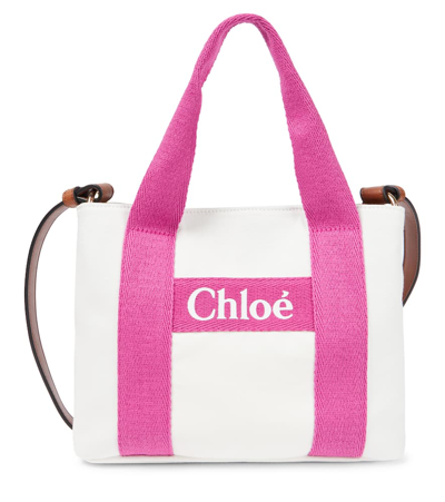 Chloé Kids' Logo Canvas Tote Bag In White