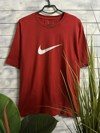 Pre-owned Nike X Vintage T-shirt Nike Big Swoosh Centr Logo Drill In Red