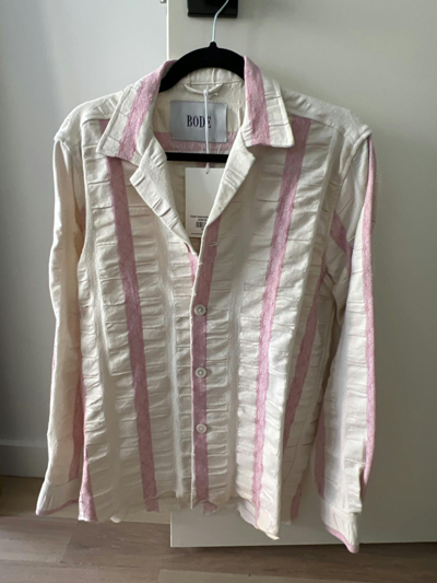 Pre-owned Bode Cream And Pink Stripe Textured Long-sleeve Shirt Xs/s