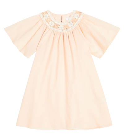 Chloé Kids' Crochet-trimmed Cotton Dress In Pink