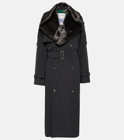 Burberry Kennington Faux Fur-trimmed Trench Coat In Black