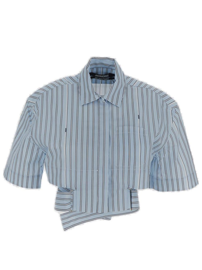 Jacquemus Cropped Belted Shirt In Blue