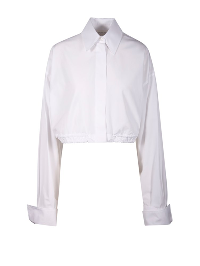 Sportmax Buttoned Long-sleeved Cropped Shirt In Optical White