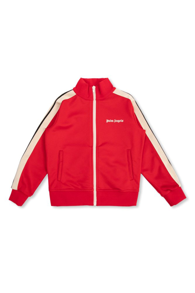 Palm Angels Kids Logo Printed Zipped Track Jacket In Red