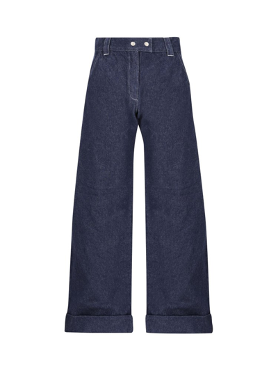 Baby Dior Button Detailed Wide Leg Jeans In Blue