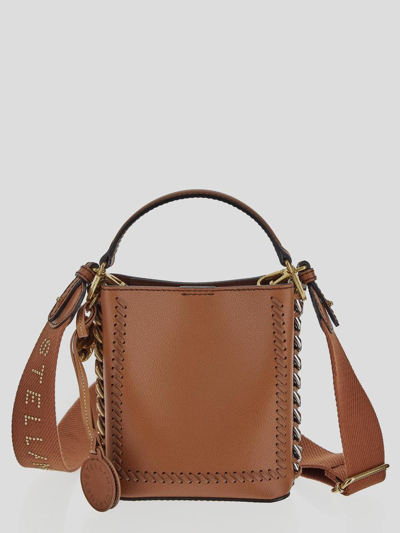 Stella Mccartney Frayme Mirum Mini Square Bucket Bag In Brown