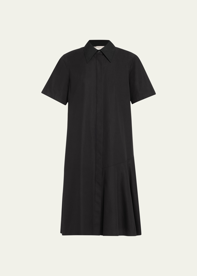 Lafayette 148 Flounce Cotton Poplin Midi Shirtdress In Black