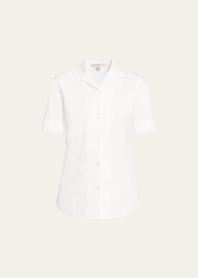 Lafayette 148 Button-down Stretch Cotton Shirt In White