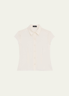 Theory Cap-sleeve Modern Silk Georgette Blouse In Ivory
