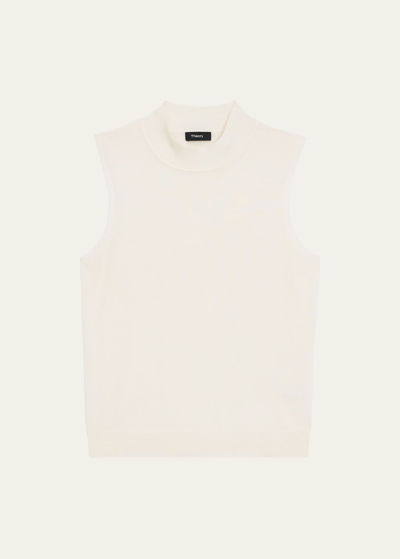 Theory Regal Merino Wool Mock-neck Shell Top In New Ivory