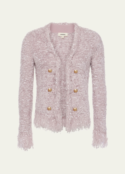 L Agence Azure Fringe Cardigan Blazer In Dusty Pink