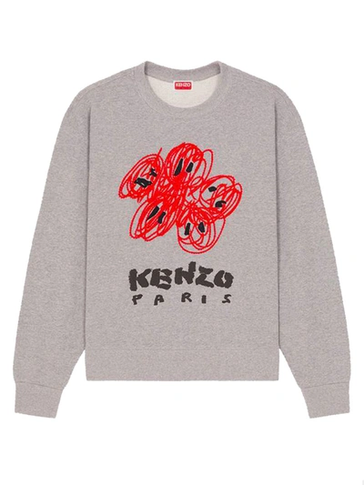 Kenzo Drawn Varsity Embroidered Sweater In Grey