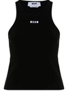 Msgm Logo Stretch Cotton Tank Top In Black