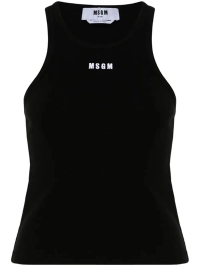 Msgm Embroidered-logo Tank Top In Black