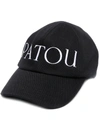 Patou Curved Peak Black Cap With Embroidered Logo In Black