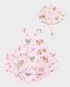 ANGEL DEAR GIRL'S PUPPY FACES RUFFLE SUNSUIT AND SUNHAT