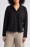 Eileen Fisher Boxy Organic Cotton Jersey Top In Black