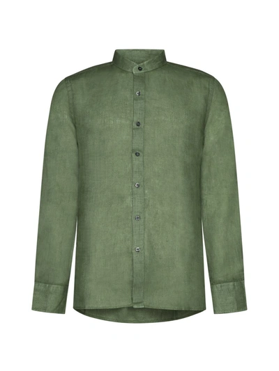 120% Lino Shirts In Medium Green Soft Fade