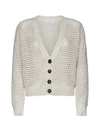 Brunello Cucinelli Beige Cotton Ribbed Net Cardigan In Avena