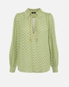 Elisabetta Franchi Printed Chain Detail V-neck Tops In Pistacchio/burro