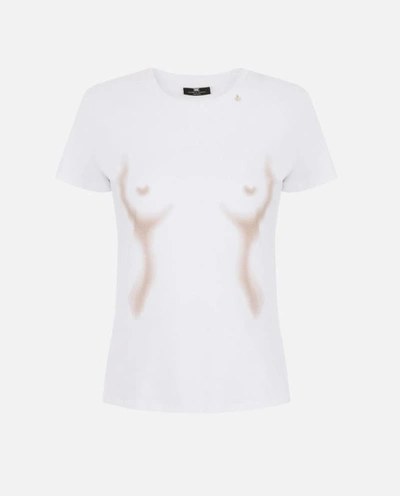 Elisabetta Franchi Rhinestone-embellished Cotton T-shirt In Ivory