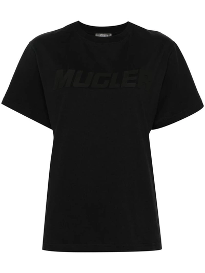 Mugler Logo 贴花棉t恤 In Black