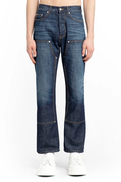Palm Angels Slip Monogram-embroidered Straight-leg Jeans In Blue