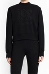 Palm Angels Cropped Cotton Sweatshirt With Ribbed Crew-neck In Black