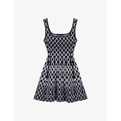 Maje Womens Bicolore Square-neck Geometric-pattern Stretch-knit Mini Dress