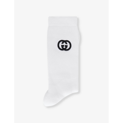 Gucci Womens White Brand-embroidered Crew-length Cotton-blend Socks