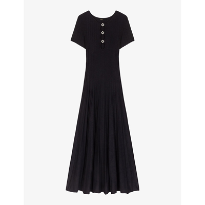 Maje Women's Noir / Gris Clover-embellished Short-sleeve Stretch-knit Midi Dress