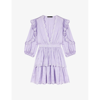 Maje Rilas Embroidered Ruffle Babydoll Minidress In Violets