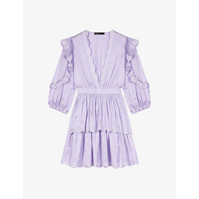 Maje Womens Violets Scalloped-neck Tiered-skirt Woven Mini Dress