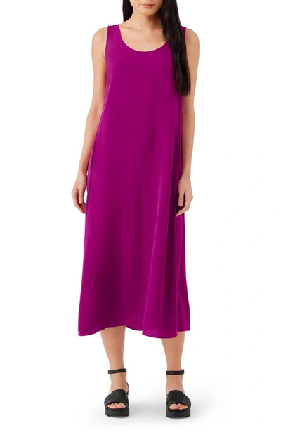 EILEEN FISHER SCOOP NECK SILK GEORGETTE MIDI DRESS