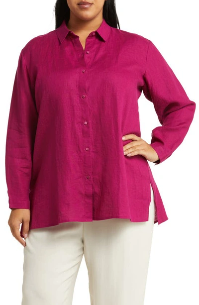 EILEEN FISHER CLASSIC EASY ORGANIC LINEN BUTTON-UP SHIRT