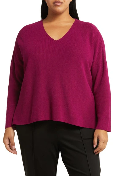Eileen Fisher V-neck Organic Cotton Crepe Pullover In Rhapsody