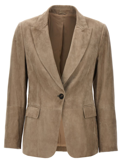 Brunello Cucinelli Suede Blazer In Beis