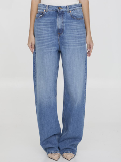 Valentino Printed High-rise Straight-leg Jeans In Mid Denim