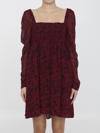 Ganni Minikleid Aus Georgette Mit Print Und Raffung In Red